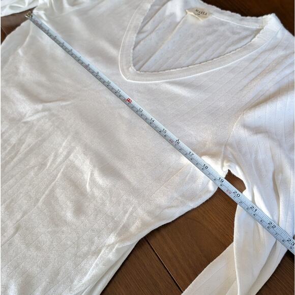 Marea by Liz Joy White Pointelle Long Sleeve V-Neck Top, size XL - Picture 5 of 7